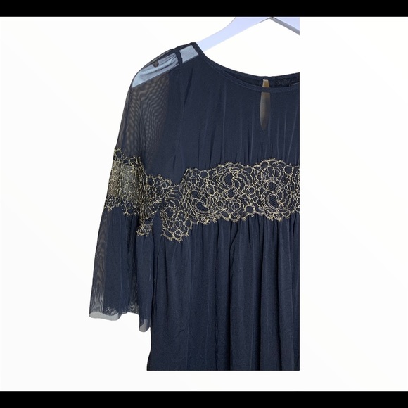 PATRIZIA PEPE SERA Chiffon Dress With Gold Scroll & Back Keyhole Black Sz Medium - Picture 3 of 9